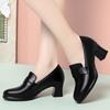 6cm 8cm Elegant Office Ladies Soft Leather Shoes Women Deep Mouth Pumps 2025 Spring Med Block Heels Loafers with Fur for Dress