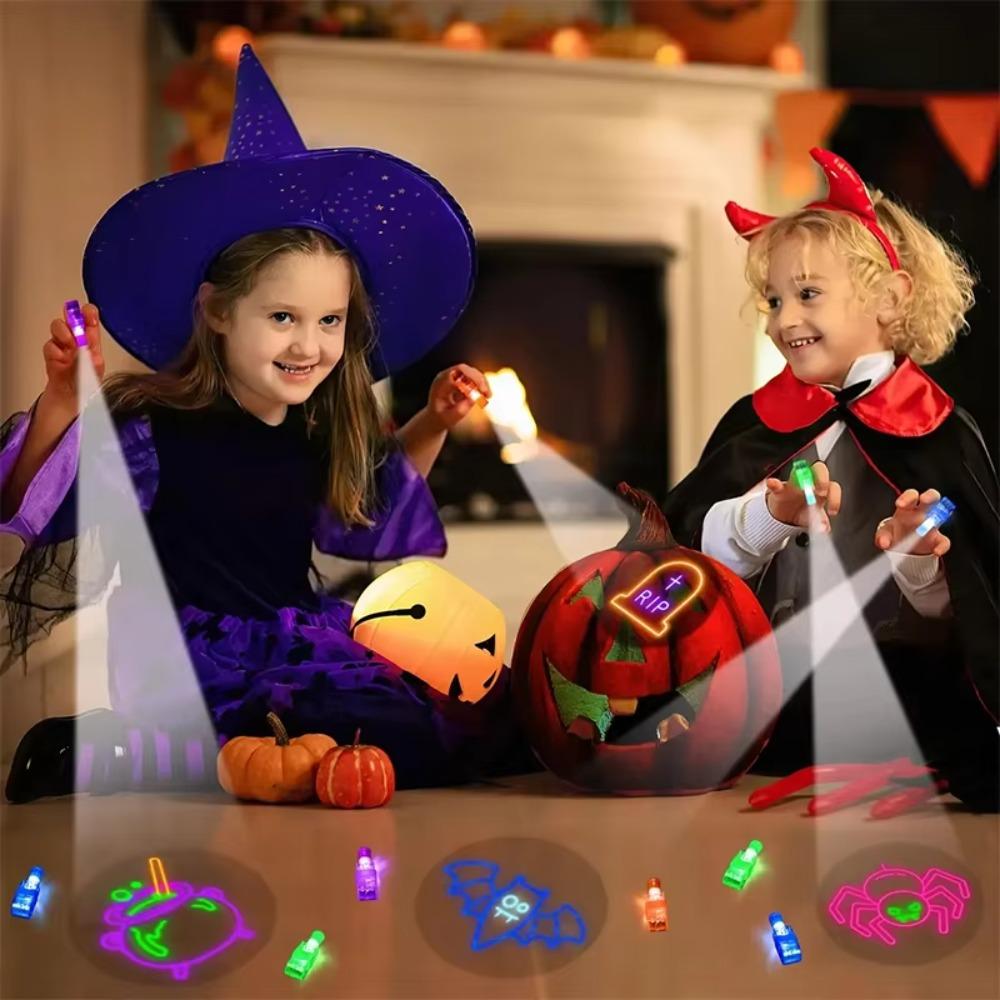 12 Piece Clear Patterns Halloween LED Finger Projector Light Projection Finger Lights Party