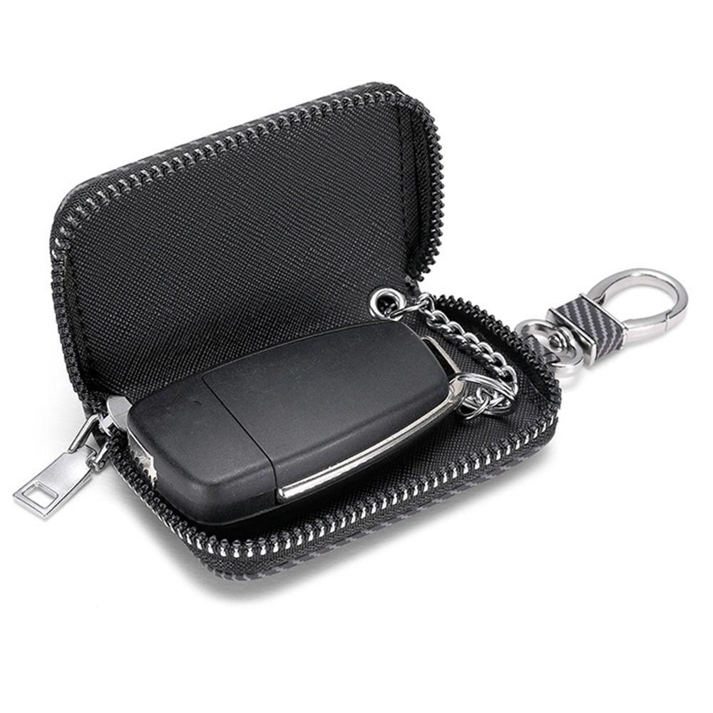 Twill PU Leather Mini Car Key Bag With Keyring Zipper Key Case Fashion Car Key Cover Men