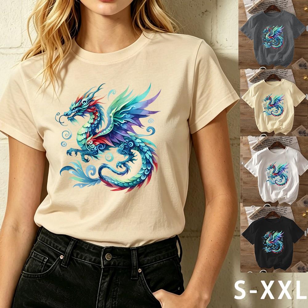 Artistic Watercolor Dragon Graphic T-shirt Bold Fantasy Style Casual Wear
