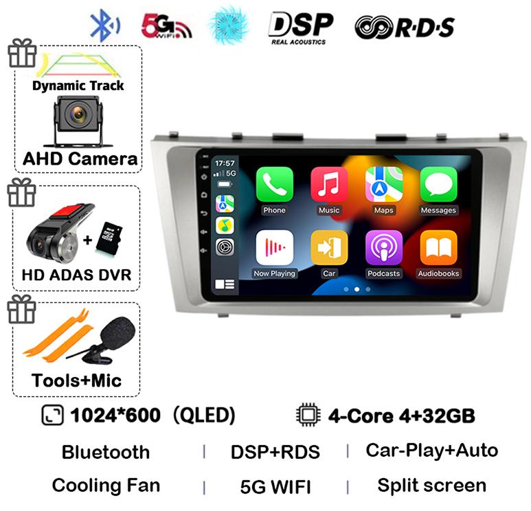 Android 14 Carplay Wifi+4G автомобильное радио для Toyota Camry 7 XV 40 50 2006-2011 4G мультимедийный плеер навигация GPS стерео 360 камера