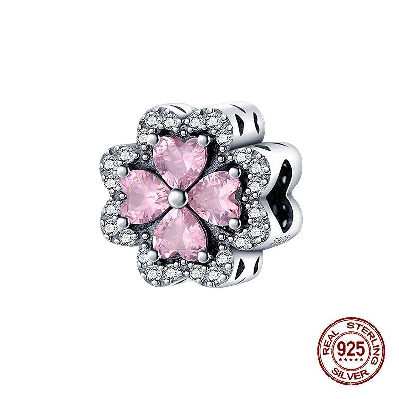 925 стерлингового серебра розового циркония бусины сердцебиение шармы подходят 925 оригинальные браслеты DIY ювелирные украшения подарки на день святого валентина