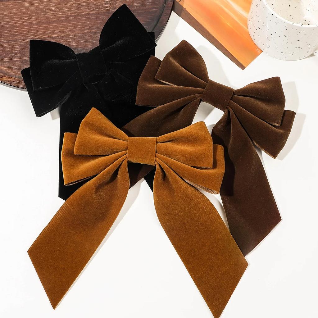 Bow Velvet Barrettes Women Black Red Ribbon Hair Clip Fashion Temperament Ponytail Hairpin Hair Clip Girls Hair Accessories