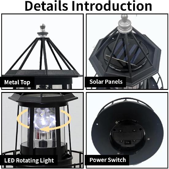 Светодиодный маяк на солнечной батарее, Вращающийся на 360 градусов уличный солнечный маяк, Водонепроницаемый IP65 солнечный маяк, Садовые светильники для патио и сада