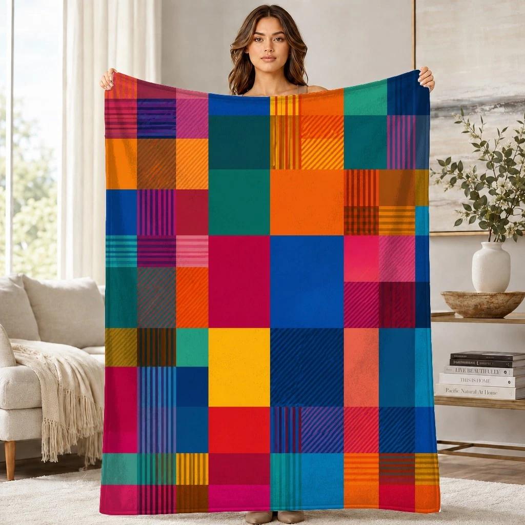Colorful Patchwork Plaid Coral Fleece Blanket