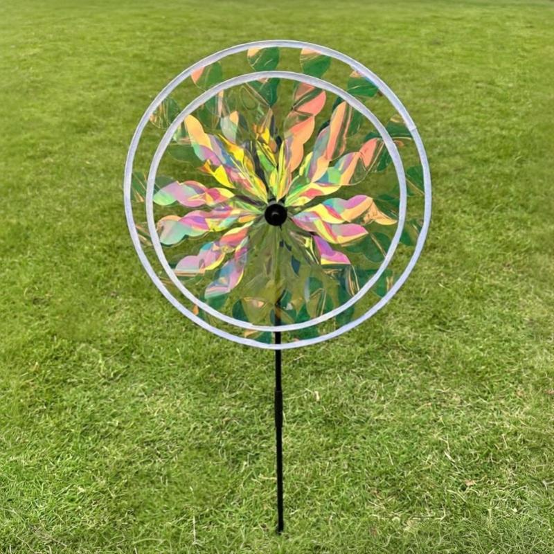 Reflective Ball Wind Spinner Colorful Windmill Sturdy Plastic Art Decor for Balcony Lawn Courtyard Outdoor Decoration