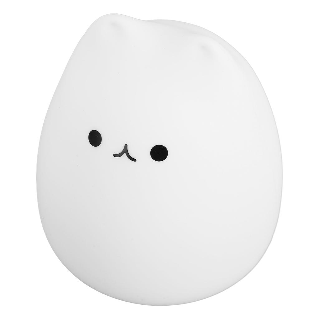 Silicone Night Light Cute Cat Shape Soft Kids Nursery Night Light with Warm White and 7 Color B