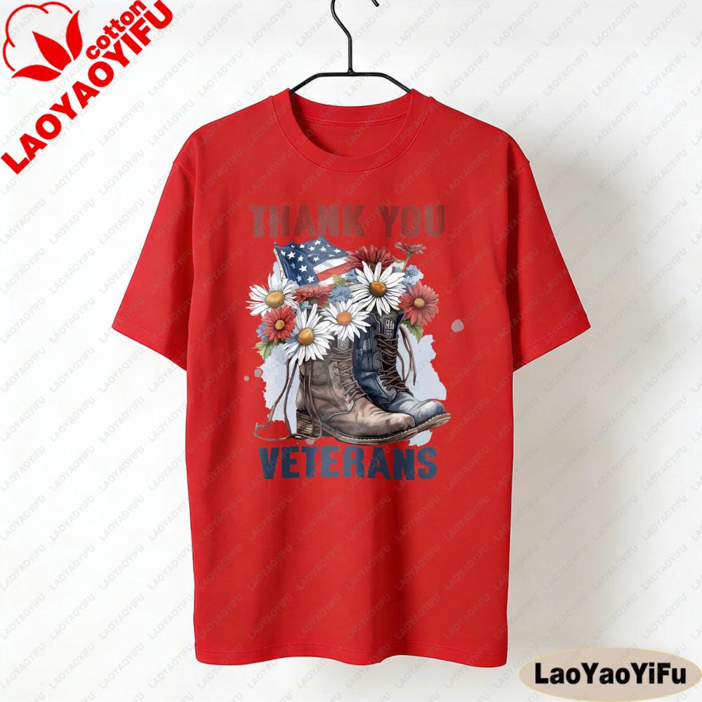 Thank You Veterans Shirt Women Patriotic Tshirt Gift for Military Wife Army Mom Clothes Oversized Oneck Pattern Tops