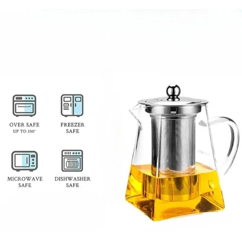 Teapot Glass Tea Infusers Heat with Stainless Steel Infuser Heat Resistant Glass Teapot Household for Tea Parties and Stovetop
