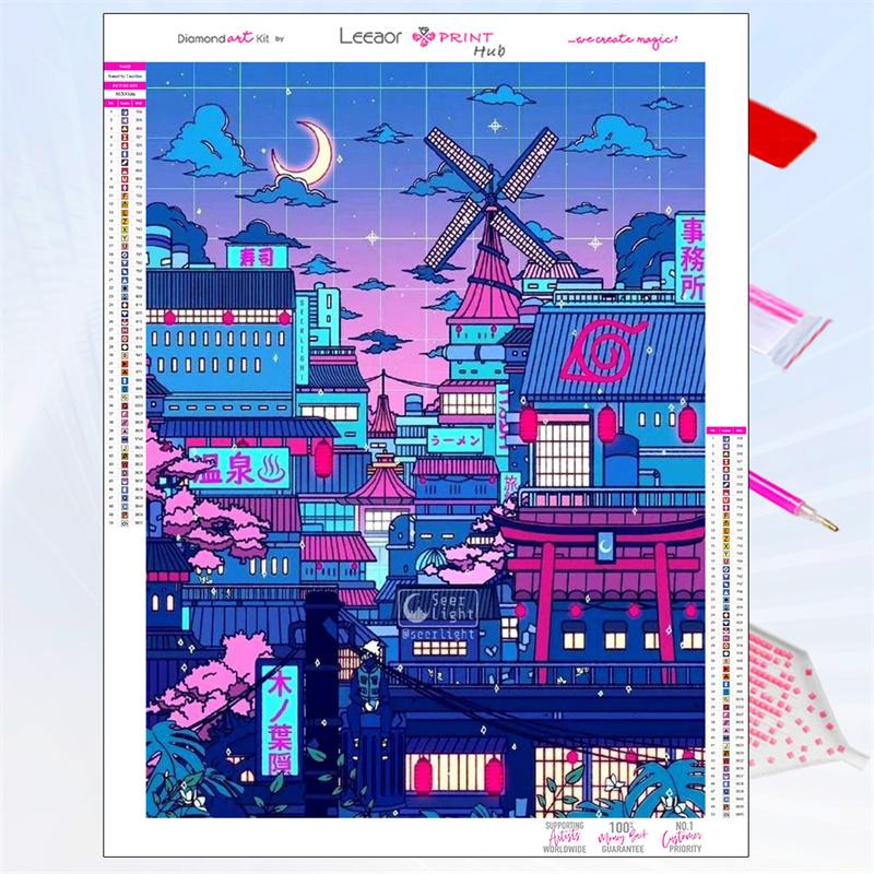 5D Diy Diamond Painting Japanese Anime Building Scene Fantasy Full Rhinestone Mosaic Embroidery Cross Stitch Kit Home Decor Gift