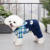 jijijing Fuzzy Bear Dog Jumpsuit, Cute Plaid Outfit, Warm 4-Legged Apparel, Plush Lined Cozy Onesie Clothes for Small Autumn Winter