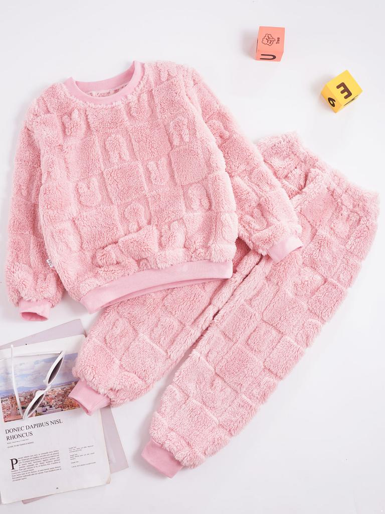 Children's Girls Boys Pyjamas Soft Loungewear Sleepwear Winter Warm Long Sleeve Tops with Pants Leisure Suit