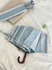 Striped Heart-Shaped Hook Umbrella for Women, Dual-Use for Sun and Rain, High Aesthetic Value, Uv Protection, Foldable Black-Coated Sunshade Umbrella
