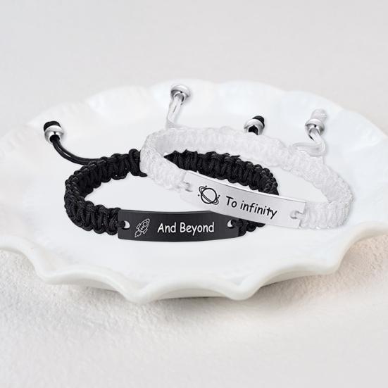 2 шт./комплект парный браслет из нержавеющей стали резные буквы пластина плетеный браслет черный белый веревка соответствие