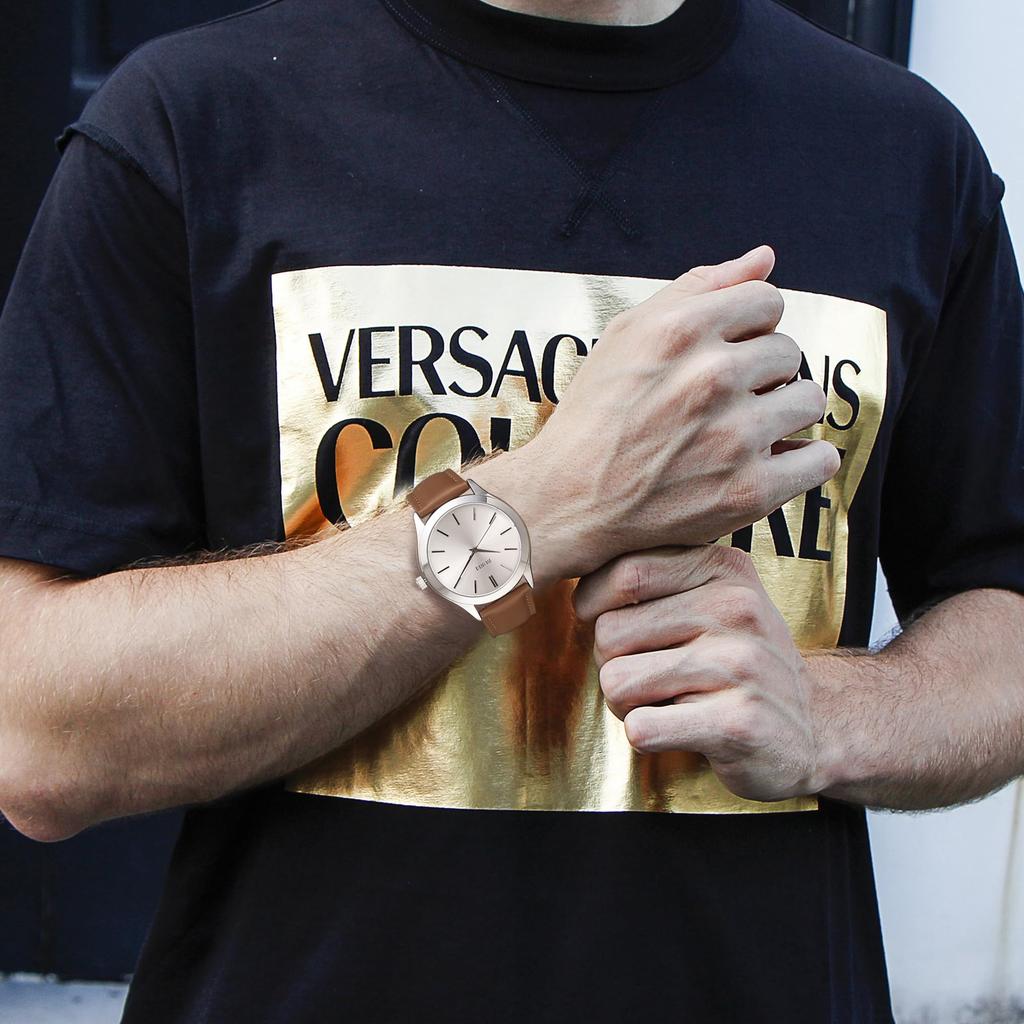 BUREI Мужские аналоговые кварцевые часы, Водонепроницаемые, Коричневый кожаный ремешок, Популярные, Тонкие, Простые, Стильные, Деловые, Повседневные, Мужские часы (Серебристый, Кожаный)