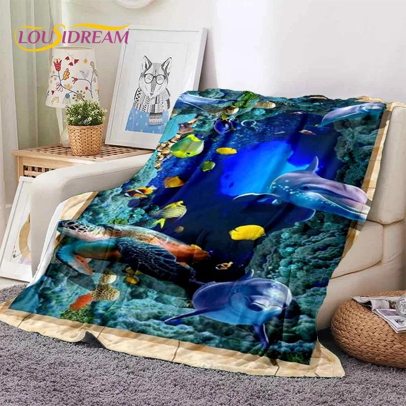 3D Illusion Underwater World Seabed Shark Dolphin Soft Flannel Blankets,Throw Blanket Comfortable Blanket for Beds Home Bedroom