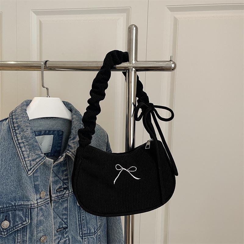 2025 Осень Женская Модная Плиссированная Сумка-тоут—Маленькая Квадратная Вышитая Бантом Сумка на Плечо и Подмышку