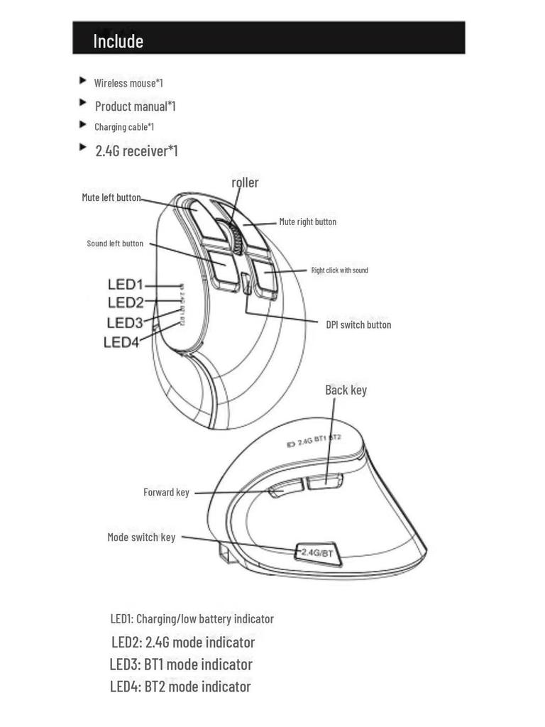 Беспроводная вертикальная Bluetooth-мышь, USB 2,4 ГГц, перезаряжаемая, эргономичная, совместима с ноутбуками и настольными компьютерами, бесшумная для использования в офисе.