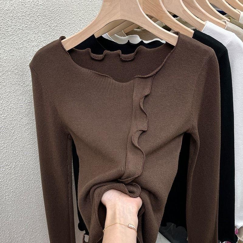 Elegant Womens Knitted Top With Solid Color Design For Plus Size Fall Winter Wear