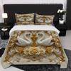 3pcs Swan and Floral Print Duvet Cover Set, Soft Skin-Friendly Polyester, Breathable All-Season Bedding, Zipper Closure