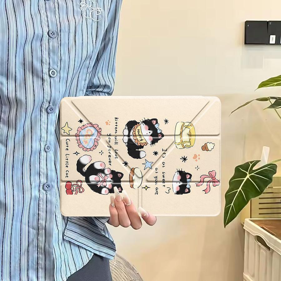 Черный Чехол-Подставка Кот Чехол для Планшета Для iPad Mini 6 7 Pro 2025 Air 4 5 M3 M2 1 2 M4 11дюймов Pro 11-го 10-го 9-го 8-го 7-го 12.9дюймов