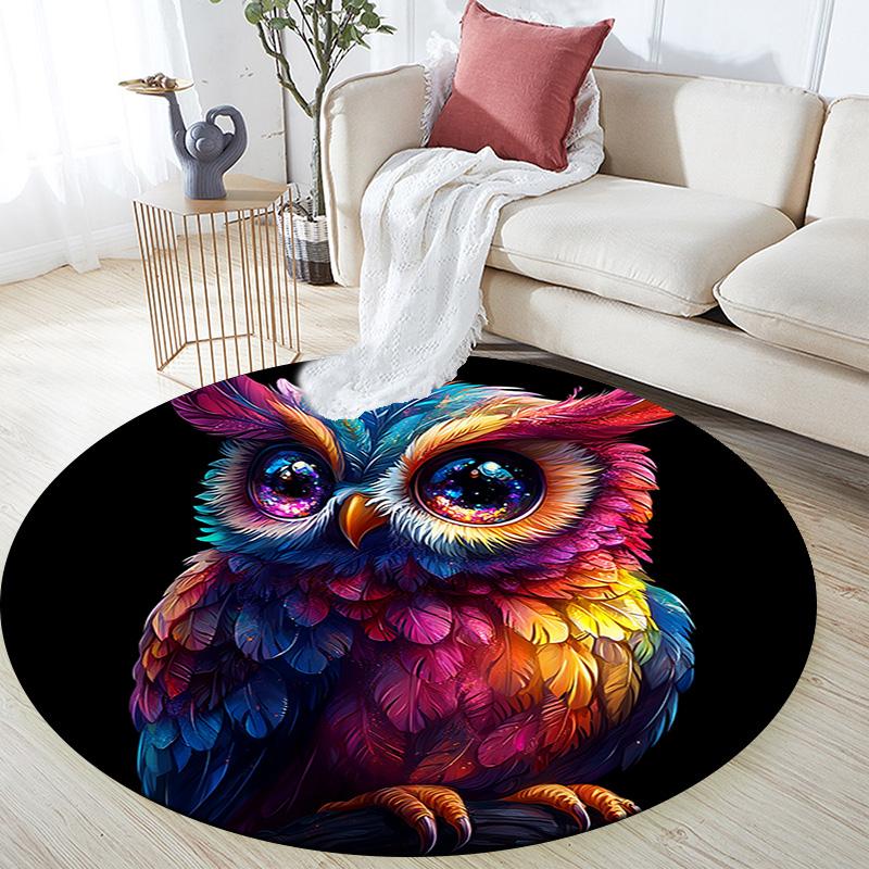 Owl Artwork Round Area Rug,Carpet Rug for Living Room Bedroom Sofa Playroom Decor,Non-slip Floor Mat