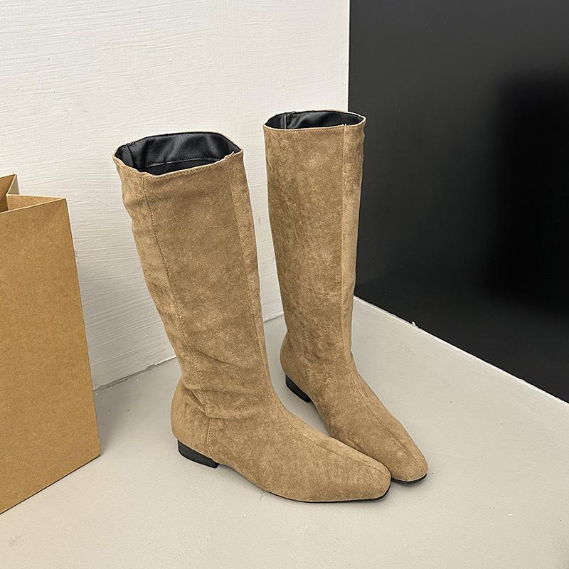 Винтажные стрейчевые облегающие женские ботфорты до колена, модные слипоны с острым носком, осенне-зимние туфли на низком каблуке, рыцарские длинные боты