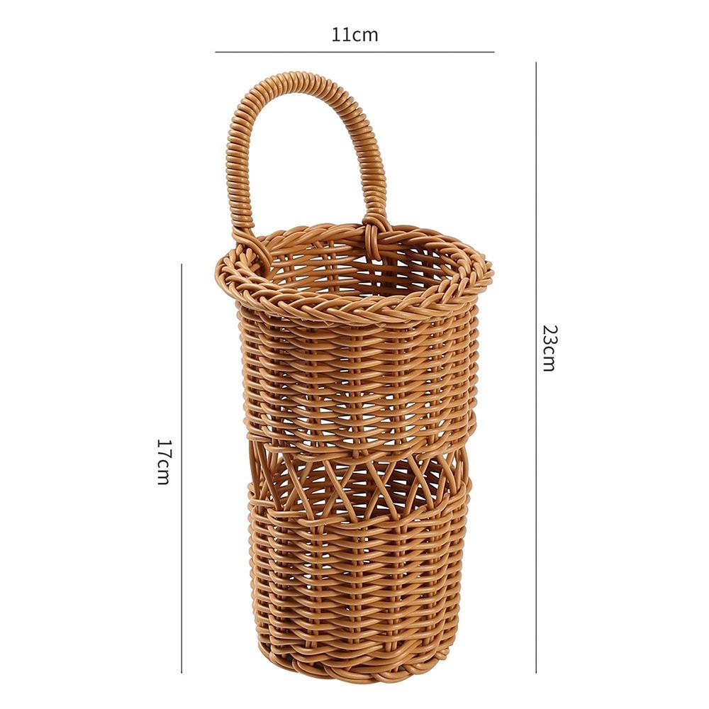 Brown Wall Mounted Storage Basket Hand-weave Flower Basket Durable Hanging Basket Home Decoration