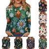 Women's Fashionable Casual Long Sleeved Christmas Printed Round Neck Top Long Sleeved Top
