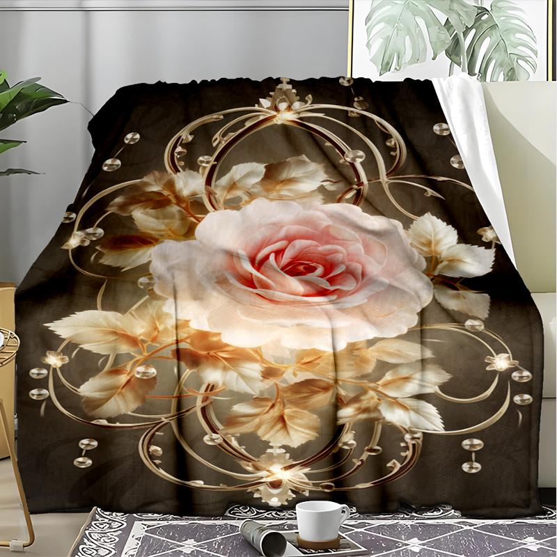 Roses Pearls Print Flannel Blanket, Soft Warm Lightweight Throw Blanket for living Room,Sofa Bed Camping office