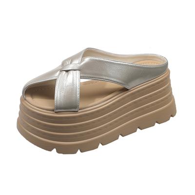 Модные 8 см Универсальные Ретро Женские Туфли 2025 Лето Сабо на Каблуке Увеличение Роста Женские Сандалии Леопардовый Толстый Новый Модный Скандал