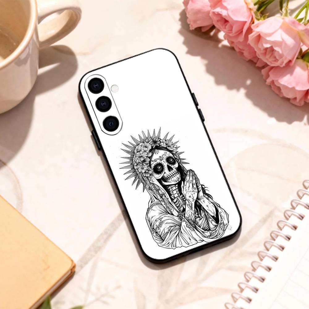 S-Santa M-Muerte P-print   phone Case For Samsung Galaxy A73,A72,A71,A70,A53,A52,A51,Others Soft Black Shell