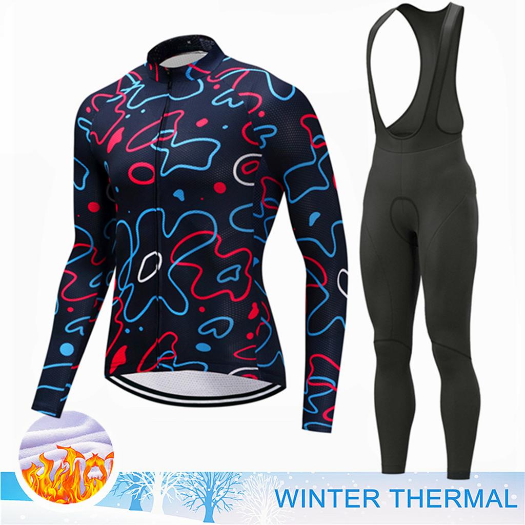 Winter Thermal Fleece Cycling Jersey Set Top MTB Bike Outdoor Men's Road Bicycle Clothing Long Sleeves Shirt Uniform