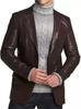 Brown Real Lambskin Leather Handmade Stylish Blazer Business Casual Formal Men