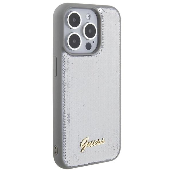 Etui Guess Sequin Script Metal Na Iphone 15 Pro - Srebrne