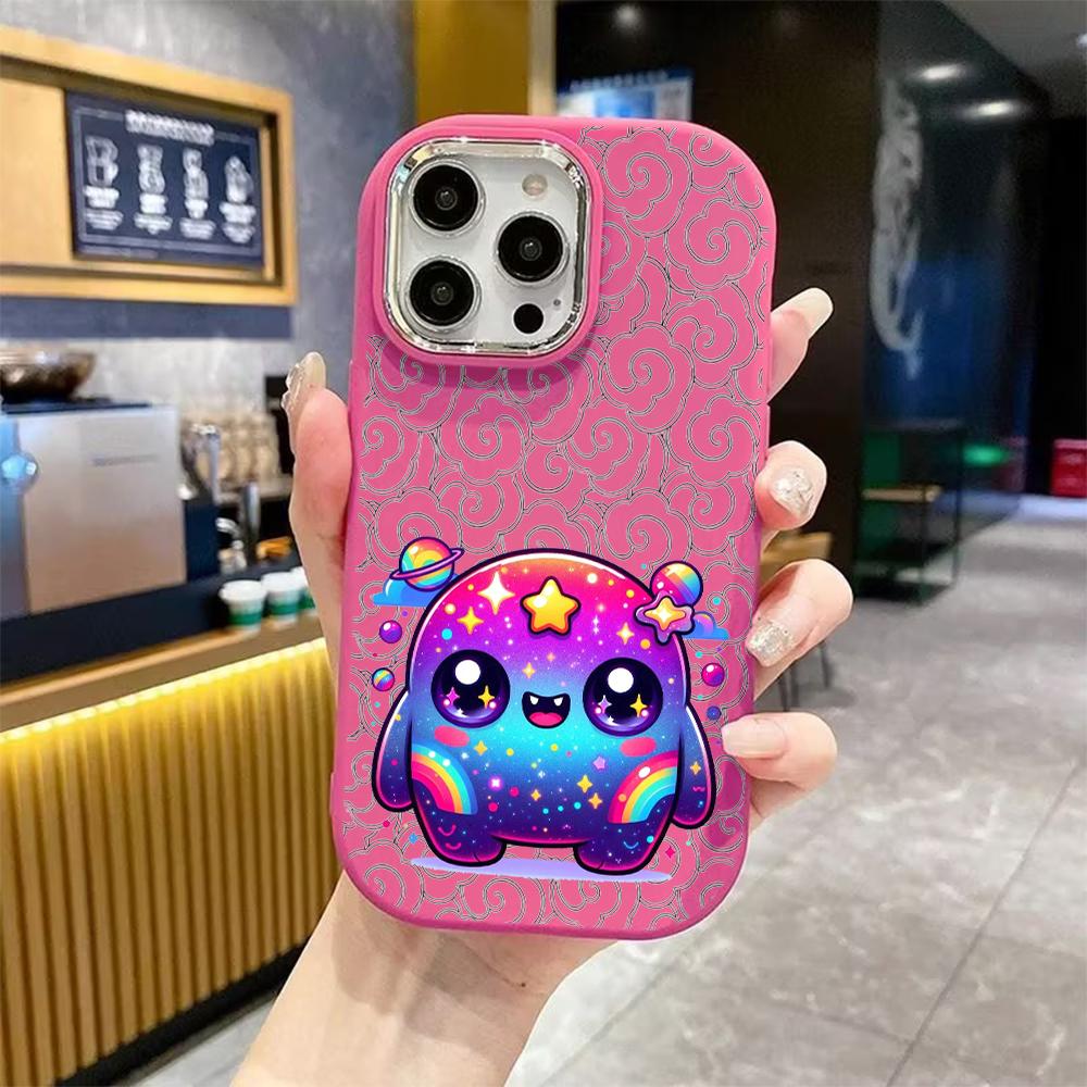 Phone case: 2D flat design suitable for iPhone 18 17 16 15 14 13 Pro protective case, couple style, little starry monster, Christmas and Halloween gif
