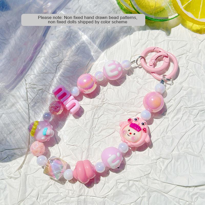 Cartoon Doll Min Letter Phone Lanyard Cute Candy Color Beaded Phone Chain Pendant Bracelet Keychain Anti Lost Phone Strap