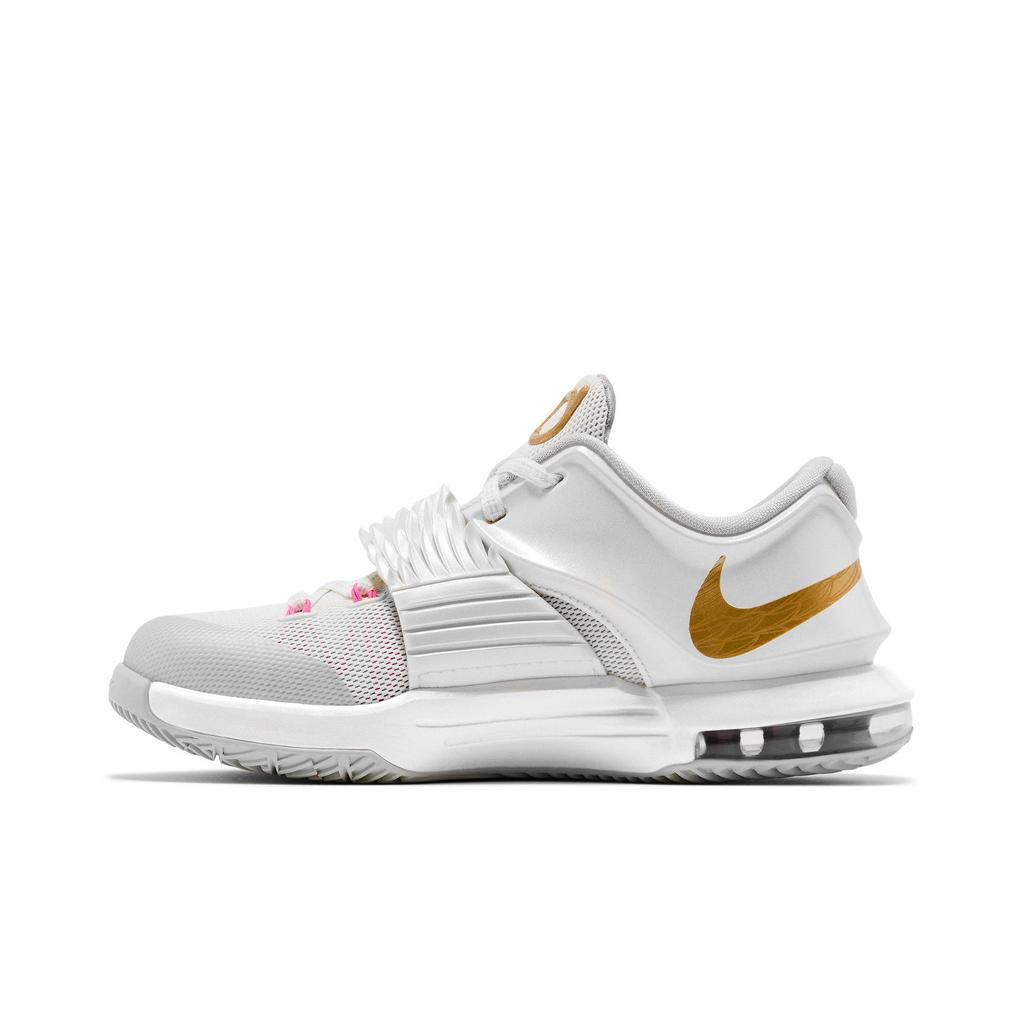 Nike KD 7 Grade School 'Aunt Pearl' (Unisex) White / Metallic Gold-Pink Pow-Platinum Kids' Basketball Shoes 745407 176