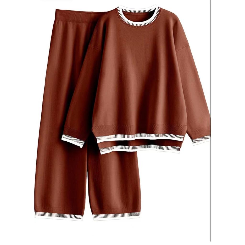 GMXIA Autumn and Winter Fashion Solid Color Leisure Loose Two-piece Set Women Suits & Sets