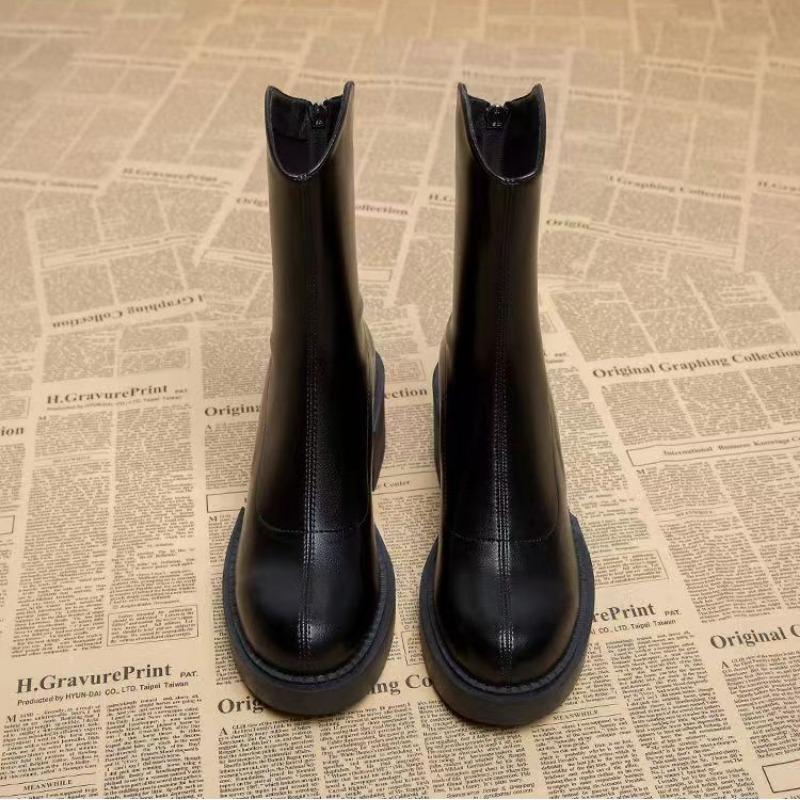 Женские сапоги осень и зима 2024 Новые короткие сапоги на высоком каблуке Женская весенняя и осенняя обувь для женщин Квадратный каблук до середины икры