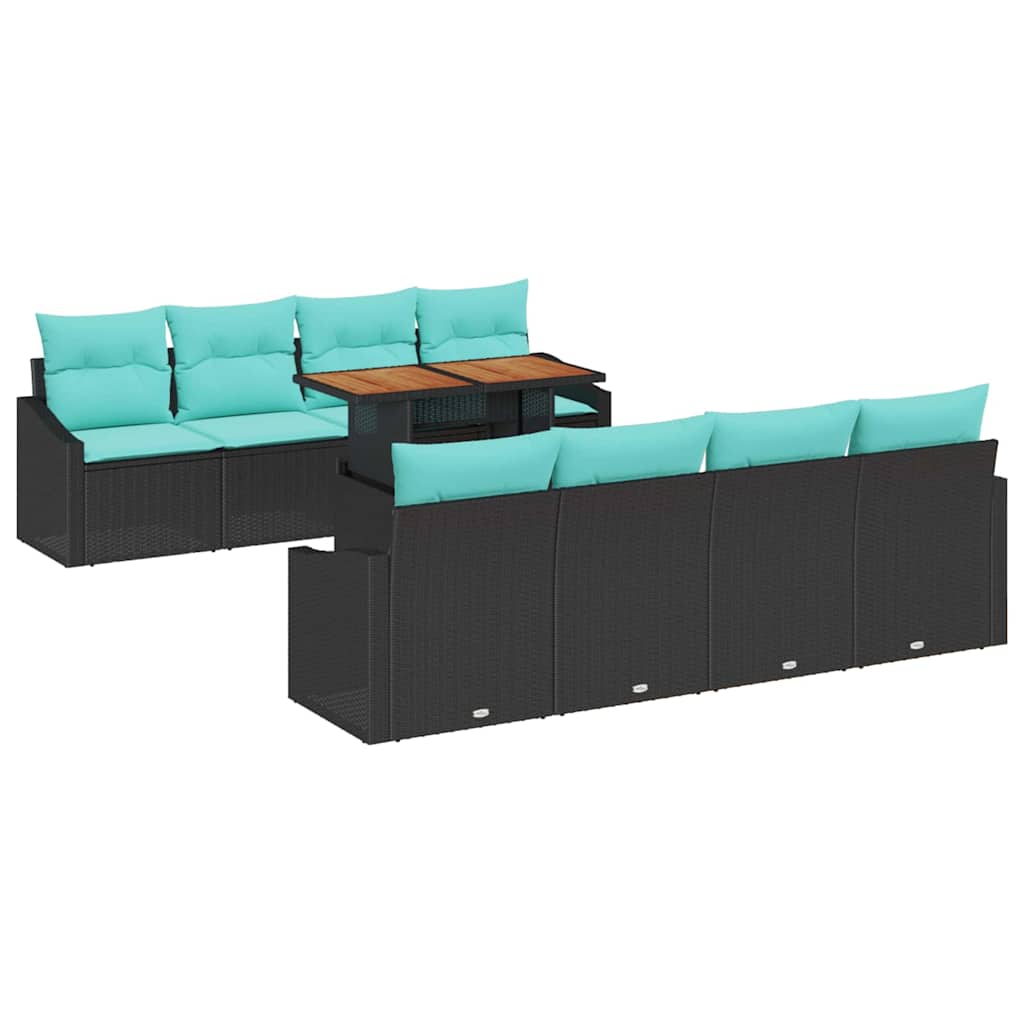 9 Piece Garden Sofa Set with Cushions in Black and Teal