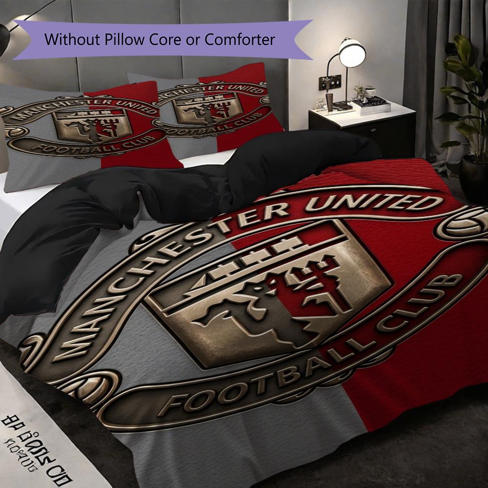 Manchester Heritage Emblem Three-piece set (1 * duvet cover + 2 * pillowcase, without core) 2D Flat Duvet cover and pillowcase Christmas birthday gift