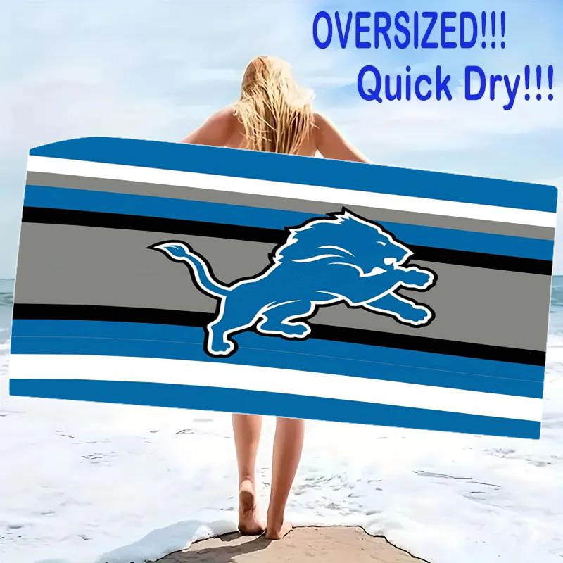Detroit Lions Logo Print Beach Towel, Large Soft Quick Dry Towel for Beach Camping Swimming