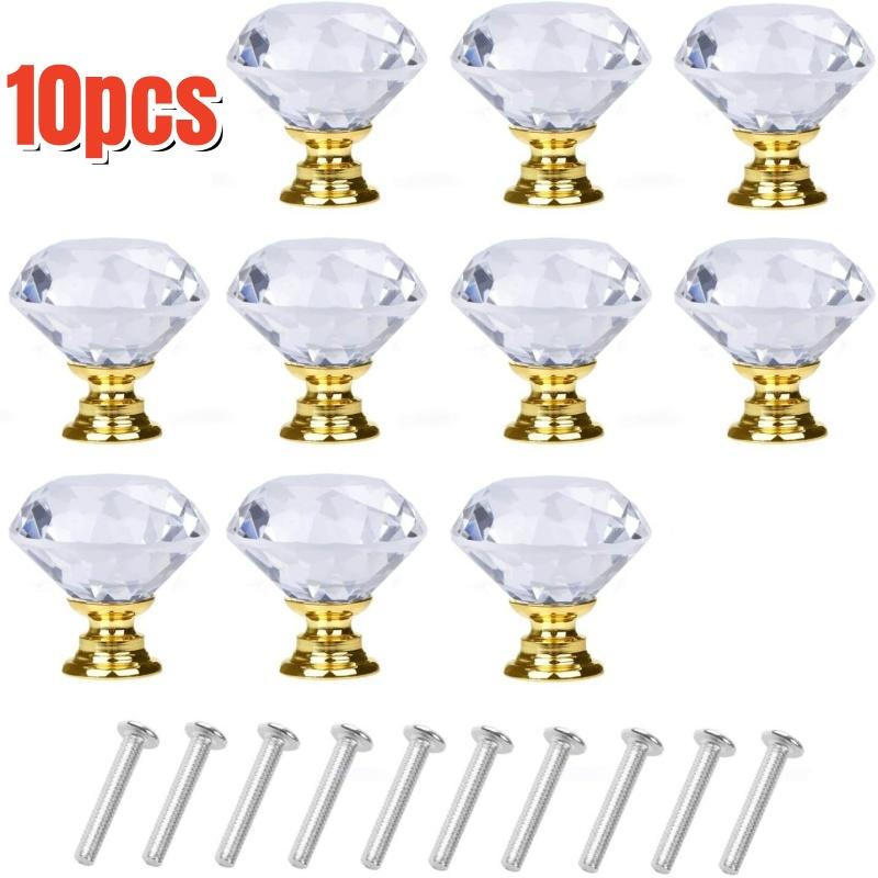 10Pcs/pack 30mm Clear Crystal Cabinet Knobs,Diamond Shape Dresser Pulls,Drawer Wardrobe Cupboard Handles,Furniture Door Hardware