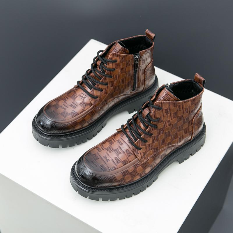 Fashion Men's Crocodile Skin Lace-up Short Boots Good Quality Leather Shoes Male Winter Business Formal Platform Boots Winter Men Shoes