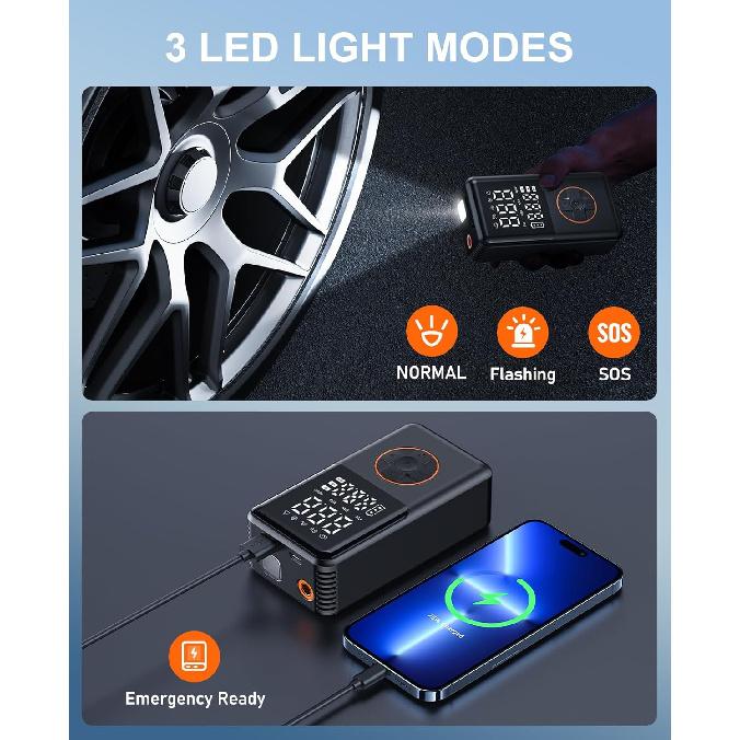 Tire Inflator Portable Air Compressor - 150PSI Electric Bike Pump, Auto Shut Off & Digital Pressure Gauge, Cordless Air Pump for Car Tires,