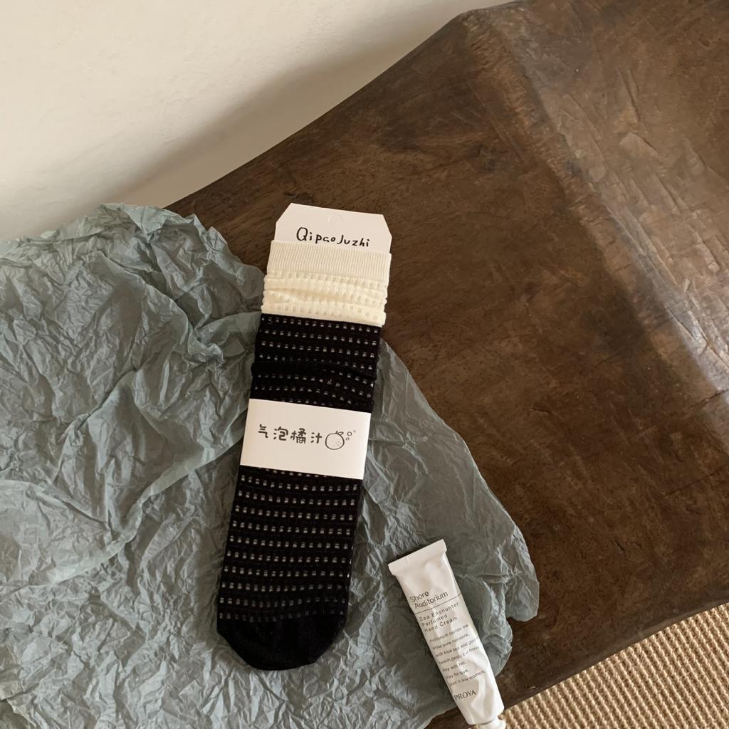 Cute Cat Short Medium Tube Socks Thin Striped Versatile Mesh Breathable Curled Socks