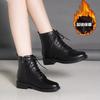 Модные женские кожаные ботинки 2025 Зимние удобные ботинки до середины икры в британском стиле Нескользящие на шнуровке с боковой молнией Хлопковая обувь Botas De Mujer