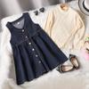 Костюм для девочек, весенне-осенний новый детский свободный вариант, корейская джинсовая юбка без рукавов на подтяжках