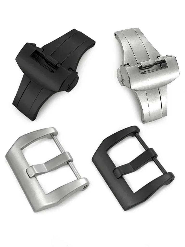 22mm 20mm stainless steel butterfly buckle folding clasp for Panerai silver black deployment button for rubber  watchband